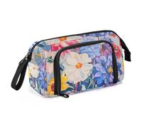 KLL Astuccio scolastico di grande capacità, con scomparto verticale, per bambini, ufficio, fiori, peonie, gardenia, farfalle, oro