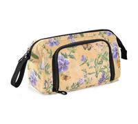 KLL Astuccio sottile di grande capacità con scomparti con portapenne, per ragazze, scuola preppy, fiori, lavanda, viola del pensiero, farfalle, pesca