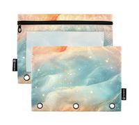 KLL Astuccio trasparente per matite a 3 anelli, con cerniera, per ufficio, ufficio, documenti, colore: pesca turchese