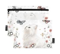 KLL Beauty case estetico American Curl Cats bianco matita borsa cosmetica per 3 anelli cartella con tre anelli per bambini casa viaggio carte di stoccaggio contenitore