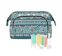 KLL Beauty case leggero e grande borsa cosmetica da donna portafoglio per cosmetici, blu verde tribale Boho, blu verde tribale Boho, 25,9 x 15 x 17 cm, Blu Verde Tribal Boho, 10.2x5.9x6.7 inch