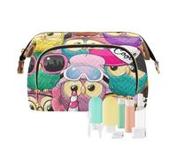KLL Beauty case portatile trucco borsa cosmetica borsa cambiamento borsa per kit da viaggio colorato animale carino gufo cartone animato, animali colorati simpatici gufi cartoni animati, 25,9 x 15 x