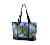 KLL Beauty Spring Blue Iris Flowers semplice borsa da lavoro con scomparto per laptop con cerniera donna tote Grande borsa per il lavoro con il pranzo bolso de trabajo para mujer