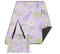 KLL Bella Lavanda Fiore Viola Striscia Impermeabile Giorno del Lago Essentials Sabbia Resistente All'aperto Coperta Portatile Picnic per Outdoorsy Donne Regali di Primavera manta para picnic y playa