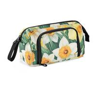 KLL Bellissimi astucci bianchi con narcisi e fiori, astuccio rigido di grande capacità, multifunzionale, per adulti, per la scuola