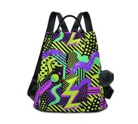 KLL Bight Giallo Viola Motivo Geometico Zaini alla moda per college Zaino da viaggio antifurto per le donne per lo shopping quotidiano del college con portachiavi Pom-pom