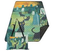 KLL Black Cats Cimitero Riempito con lapidi Coperte da picnic impermeabili pieghevoli Resistente all'acqua Festa all'aperto Packable Picnic Coperta per Erba Concerto Coperta manta para picnic campo