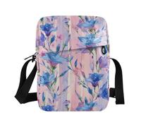 KLL Blu Bellflower Strisce Rosa Stile Acquerello Messenger bag carino Vegan Leather cross body bag Shopping Donna Borse a Spalla
