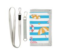KLL Blu Bianco A Righe Estate Flamingo Trifold Uomini Portafoglio Regali per Giovani Alla Moda Casual Trifold Portafogli con Cordino