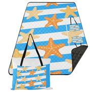 KLL Blu Bianco A Righe Mare Stella Marina Impermeabile Spiaggia Necessities Impermeabile Parco Picnic Coperte Grande per 8 A 10 Adulti Coppie Regalo esterilla para playa