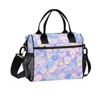 KLL Blu chiaro e rosa Viole del pensiero Fiori Regolabile Pacchetto Pranzo con Tracolla Uomini Borsa Pranzo per il Lavoro per Palestra Bolsa de lonchera para nina
