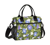 KLL Blu chiaro Viola Morning Glories Sfondo Verde Termico Morbido Lunch Bag con Tracolla Mens Lunchbox per il Lavoro per Ufficio lonchera para comida Mujer