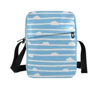 KLL Blu cielo e bianco puro modello a righe Doodle Art mens messenger bag Vegan Leather Crossbody Borse per le donne piccola borsa a tracolla da viaggio per il viaggio