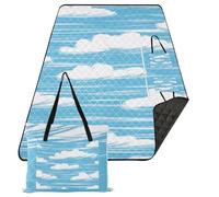 KLL Blu cielo e bianco puro motivo a righe impermeabili accessori da picnic pieghevoli campeggio partito coperte da picnic grandi per outdoor persone concerto coperta tapetes para picnic vintage