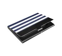 KLL Blu e Bianco Strisce Orizzontali Slim Piccolo Porta Biglietti da Visita con Pelle e Acciaio Inox Titolari di Carta per Incontro di Lavoro Uso portatarjetas para Hombre