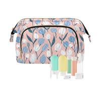 KLL Blu e Bianco Tulipani Pastello Toiletry Borse Da Viaggio Portatile Per Le Donne Cambiare Borsa per Trucco Cosmetico