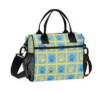 KLL Blu e Giallo Paw Prints Borsa termica per il pranzo con porta bottiglia d'acqua con tracolla Lunch Box per il lavoro per ufficio loncheras Bonitas termicas para Mujer