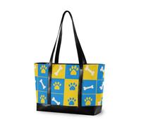KLL Blu e Giallo Paw Prints Ossa Borsa portatile tote portatile per le donne con la borsa della chiusura lampo 14 pollici Grande Borsa per il viaggio con bolso de trabajo para mujer