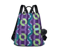 KLL Blu verde catena a forma di O viola moda zaino da portare su zaino leggero impermeabile per le donne per viaggi, lavoro, tutti i giorni con portachiavi pompon