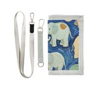KLL Blue Elephant Art Painting Trifold Portafoglio per gli uomini Bifold per le donne Semplice colorato billfolds con cordino