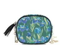 KLL Blue Iris Flowers Black Crossbody Bag Mens Comfort con tracolla regolabile Borse a tracolla da donna Walk the dog