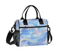KLL Blue Wave Astratto Art Style Borse per il pranzo per le donne con tracolla Lunch Box per le donne per asilo luncheras para Hombres