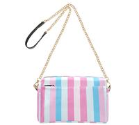 KLL Borsa a tracolla alla moda con motivo a righe dritte rosa e azzurre per donna borsa casual in pelle vegana borsa a tracolla impermeabile