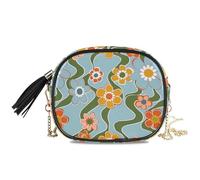 KLL Borsa a tracolla antifurto con motivo floreale blu con linee ondulate colorate per uomo pratica con tracolla regolabile sopra la borsa a tracolla andare a fare shopping