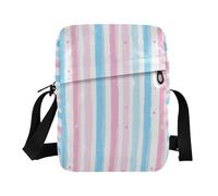 KLL Borsa a tracolla da donna a tracolla in pelle vegana con motivo a righe rosa e azzurre Doodle Art borsa a tracolla da uomo Shopping donna borse a tracolla