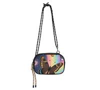 KLL Borsa a tracolla da donna con farfalle e arcobaleni sognanti in stile cartone animato da donna, comoda con scomparti per carte di credito, borsa nera per portare a spasso il cane