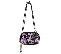 KLL Borsa a tracolla da donna con fiori di orchidea lavanda, nera, impermeabile, con scomparti per carte di credito, borse a tracolla per escursioni e viaggi