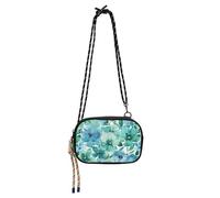 KLL Borsa a tracolla da donna con fiori verde menta e blu alla moda con scomparti per carte di credito sopra la borsa a tracolla Walk the dog