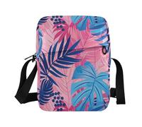 KLL Borsa a tracolla da donna con foglie di palma pastello e blu borsa a tracolla in pelle vegana borsa a tracolla casual da donna