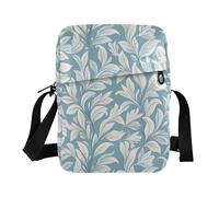 KLL Borsa a tracolla da donna con motivo a foglie azzurre e bianche in pelle vegana piccola borsa a tracolla per donna da viaggio borsa a tracolla