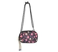 KLL Borsa a tracolla da donna con motivo floreale rosa e foglie viola, con tasche per carte di credito, borsa a tracolla per fare una passeggiata