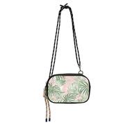 KLL Borsa a tracolla da donna con motivo foglie di palma rosa e verde, con scomparti per carte di credito, borsa a tracolla per avere un pasto