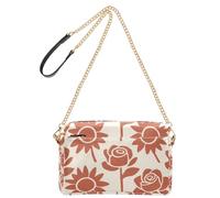 KLL Borsa a tracolla da donna in pelle vegana con cerniera e girasole giallo miele e marrone mattone con rosa e girasole