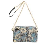 KLL Borsa a tracolla da donna in pelle vegana con motivo gotico con scheletro, alla moda, con cerniera, borsa a tracolla per donna