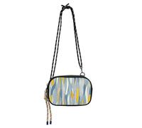 KLL Borsa a tracolla da donna in stile tribale grigio blu giallo a righe alla moda con scomparti per carte di credito borse laterali a spasso il cane
