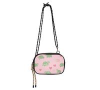 KLL Borsa a tracolla da uomo a tracolla con motivo tartaruga dei cartoni animati felici, colore rosa, piccola, nera, pratica con tracolla regolabile