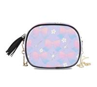 KLL Borsa a tracolla da uomo con fiocco rosa e sfondo viola, pratica borsa a tracolla con tracolla regolabile, per fare una passeggiata