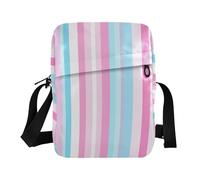 KLL Borsa a tracolla da uomo con motivo a righe dritte rosa e azzurre borse a tracolla in pelle vegana per le donne borse a tracolla casual