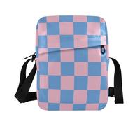 KLL Borsa a tracolla da uomo con motivo a scacchiera rosa e blu Borsa a tracolla in pelle vegana borse a tracolla da uomo Shopping Borse a tracolla per le donne