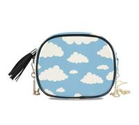 KLL Borsa a tracolla da uomo con nuvole bianche blu cielo nero comfort con scomparti per carte di credito sopra la borsa a tracolla Fai una passeggiata