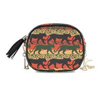 KLL Borsa a tracolla da uomo con silhouette di pantera leopardata rossa e verde, pratica con scomparti per carte di credito, piccola borsa a tracolla in nylon per telefono Fai una passeggiata