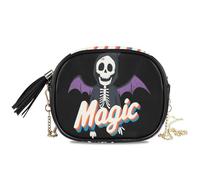 KLL Borsa a tracolla da uomo con teschio ad ala magica viola con scomparti per carte di credito, borsa casual per telefono a spasso con il cane