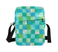 KLL Borsa a tracolla da uomo in pelle vegana a scacchi Aqua Cyan Borsa a tracolla Casual Borsa a tracolla Per Viaggio