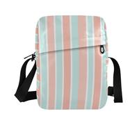 KLL Borsa a tracolla da uomo in pelle vegana con motivo a righe azzurre e coralli chiari
