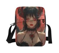 KLL Borsa a tracolla da uomo in pelle vegana con motivo anime Demonic Beauties