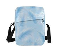 KLL Borsa a tracolla da uomo in pelle vegana con piuma azzurra piccola borsa a tracolla da viaggio da donna